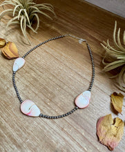 Sterling Silver Choker – 3 Flat Pink Conch Teardrops – 14.5" Approx.