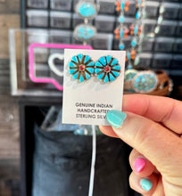 Blue Magnesite Turquoise & Red Cluster Stud Earrings