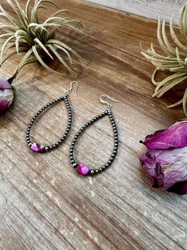 Dyed Pink Turquoise & Sterling Silver Pearl Teardrop Earrings – 3
