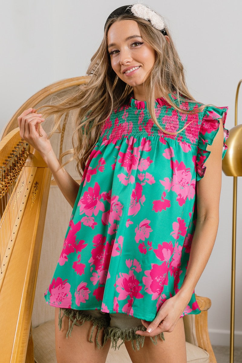 Jade and Fuschia Floral Blouse