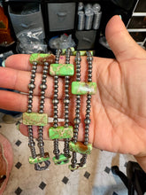 Green Double Strand Necklace – 13” Beaded – Sterling Silver Pearls & Rectangle Variscite