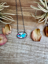Cotton Candy Turquoise Bar Necklace – Oval Shape – 18" Sterling Chain – Tia Long, Navajo Handmade