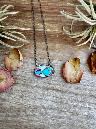Cotton Candy Turquoise Bar Necklace – Oval Shape – 18