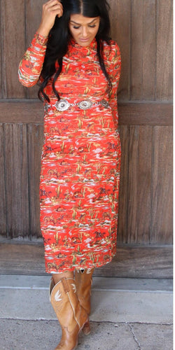 Red Western Mesh Dress