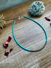 3 mm Sterling Silver Pearls choker with magnesite darker turquoise heishi - western jewelry