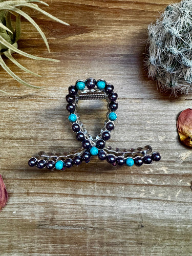 Smaller Pearls hair clips - turquoise and faux pearls