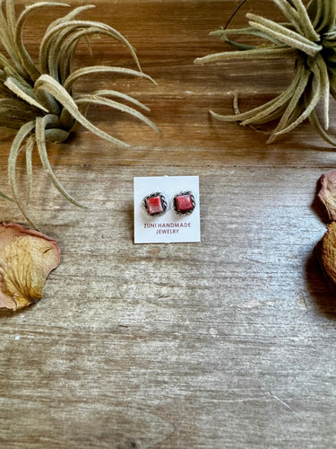 Mini Square Spiny Oyster Stud Earrings – Zuni Handmade, Sterling Silver