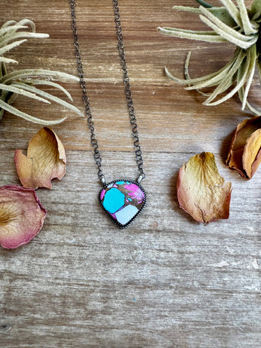 Cotton Candy Turquoise Bar Necklace – Freeform Shape – 18