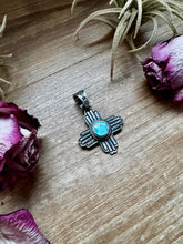 Zia Symbol Pendant with Golden Hill Turquoise – Sterling Silver – Native Made – Fits 8mm