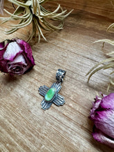 Zia Symbol Pendant with Sonoran Gold Turquoise – Sterling Silver – Native Made by K. Billah – Fits 8mm