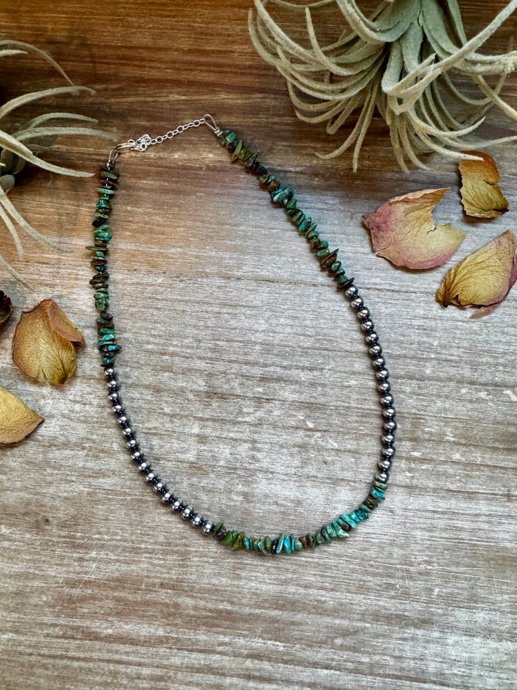 Sterling Silver Pearl & Turquoise Necklace – 16