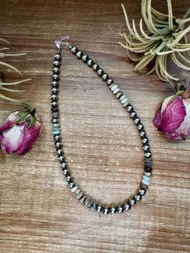 Peruvian Opal & Sterling Silver Pearl Necklace – 8mm – Handmade by The Bijoux FAB – 18