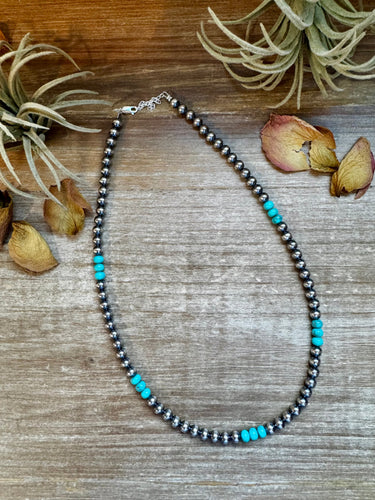 Sterling Silver Pearl & Blue Turquoise Necklace – 19