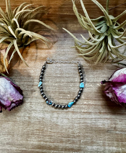 Golden Hill Turquoise Bracelet – 5mm Sterling Silver Pearls