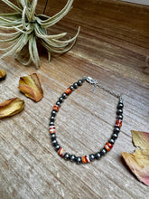 Sterling Silver Pearl Bracelet with Red-Orange Spiny Oyster Heishi