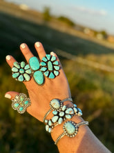Big flower ring- size 7 1/2- Royston  turquoise ring and sterling silver