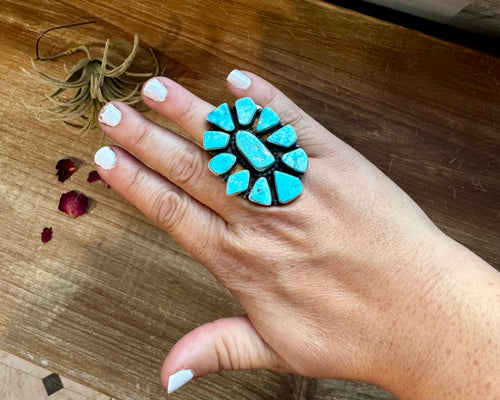 Big ring- size 7.5- Sonoran turquoise ring and sterling silver