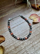 Sterling Silver Pearl Bracelet with Red-Orange Spiny Oyster Heishi