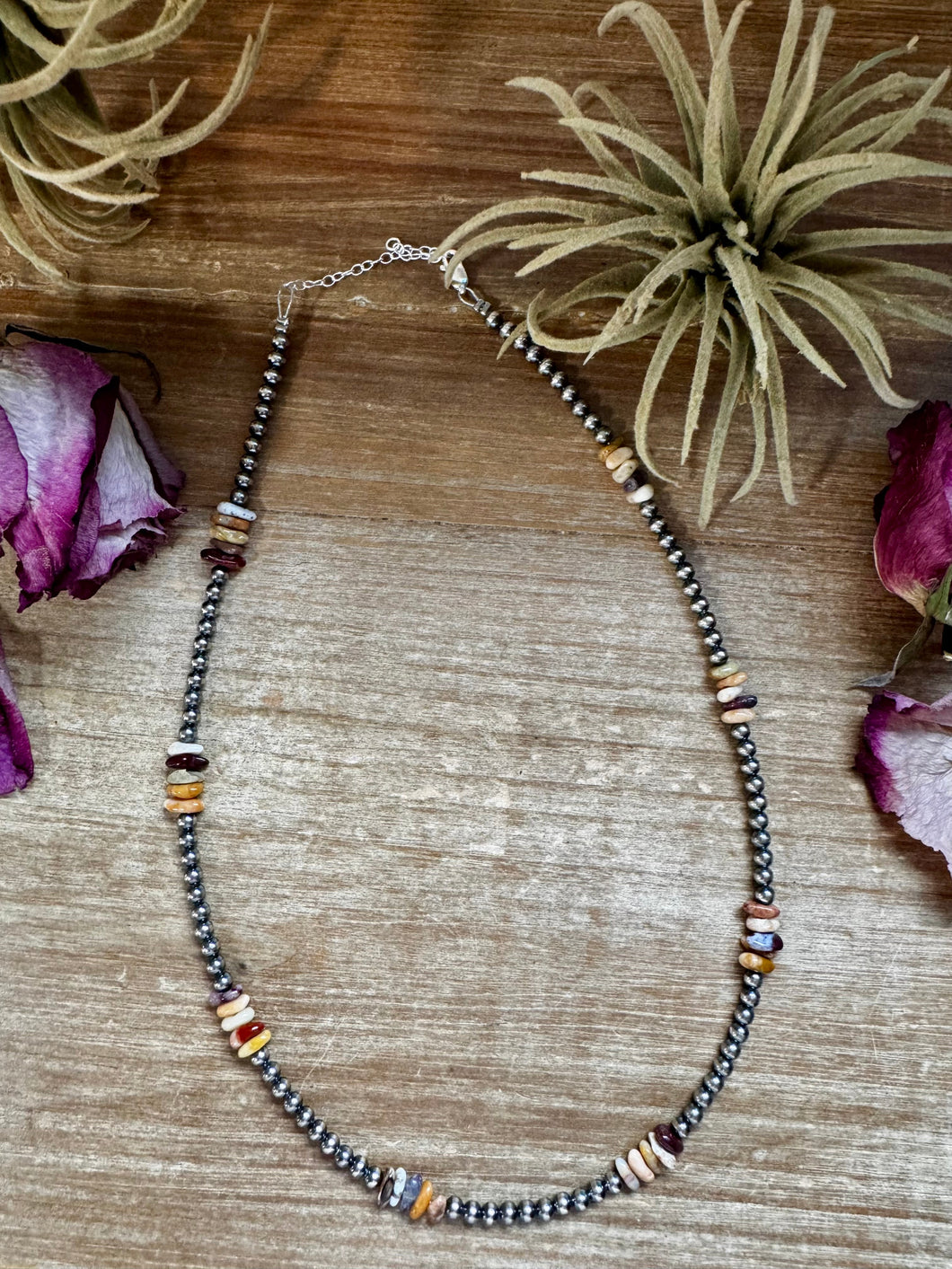 Nevada Opal Nugget Necklace – Sterling Silver Pearls – Handmade by The Bijoux FAB – 19