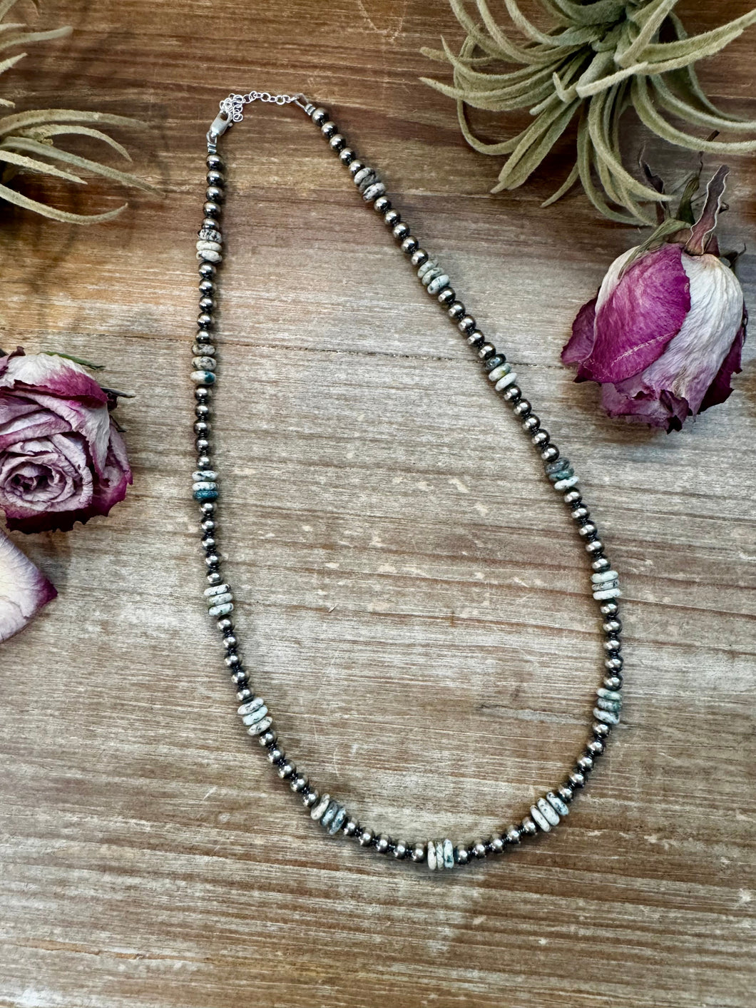 Azurite & Sterling Silver Pearl Necklace – 5mm - 19