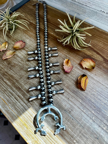 Squash Blossom–Style Necklace – Sterling Silver – 10mm Beads – 30