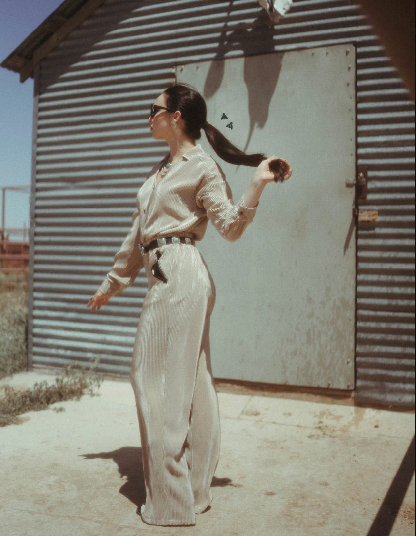 Pony up Plisse bottoms-Taupe