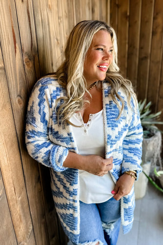 Denim and White Aztec Cloud Cardigan