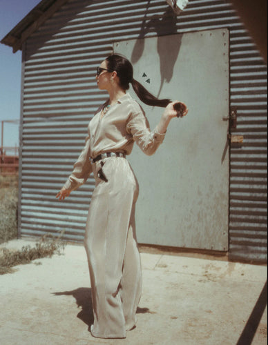 Pony Up Plisse Top-Taupe