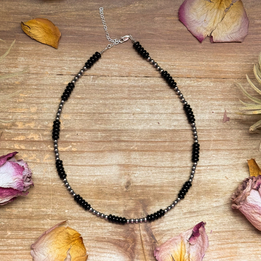 Sterling Silver Pearl & Black Onyx Necklace – 16”