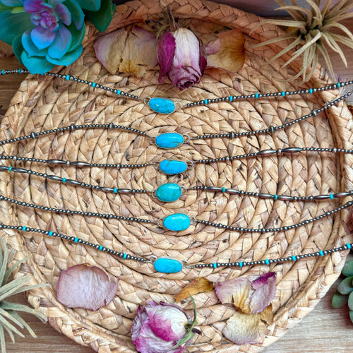 Sterling Silver & Turquoise Choker – 13” + Extender