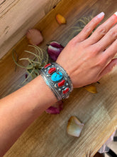 Coral & Turquoise Sterling Silver Cuff Bracelet – Stamped Errick