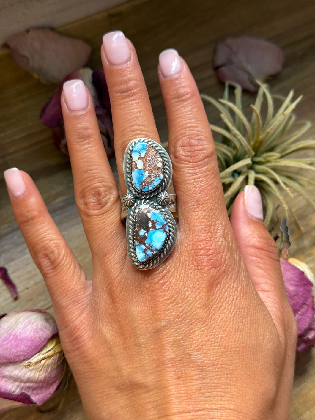 2-Stone Golden Hills Turquoise Sterling Silver Ring – Adjustable