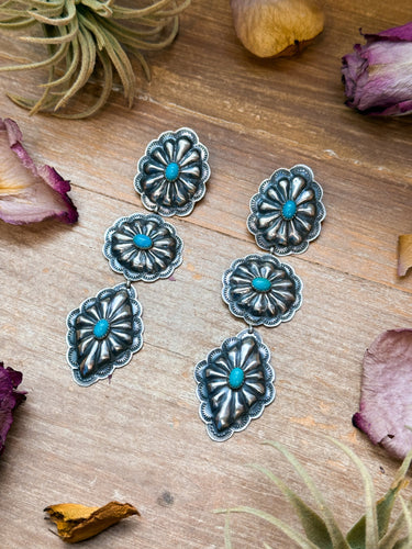 Sterling Silver Kingman Turquoise Dangle Earrings – Native Made by Rita Lee