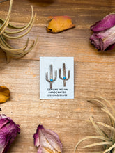 Sterling Silver Cactus Stud Earrings with Kingman Turquoise
