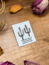 Sterling Silver Cactus Stud Earrings with Kingman Turquoise