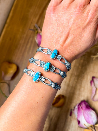 Sterling Silver Kingman Turquoise Cuff Bracelet – Native Made by K. Billah