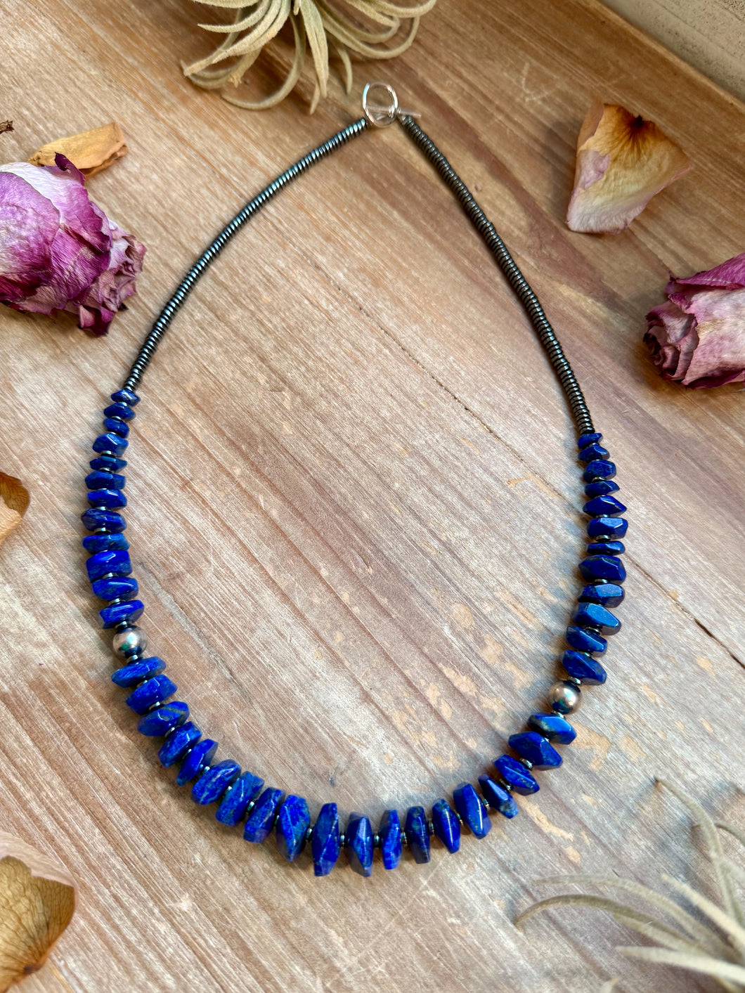Faceted Lapis & Hematite Necklace – 21.5