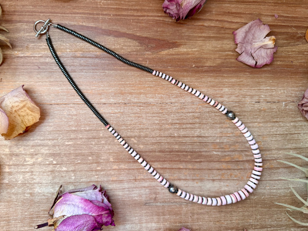 Pink Conch Graduated Heishi & Hematite Necklace – 20.5