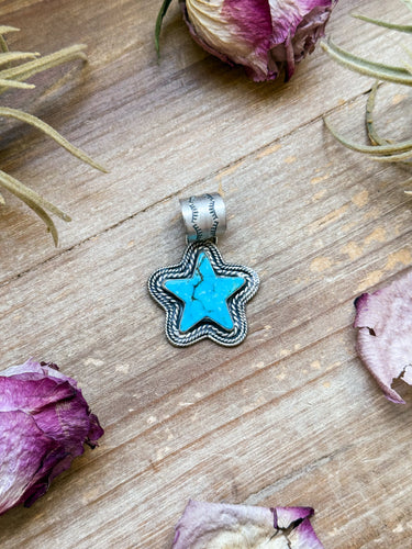 Sterling Silver Kingman Turquoise Star Pendant – Handmade by Artist Shay Pfeiffer