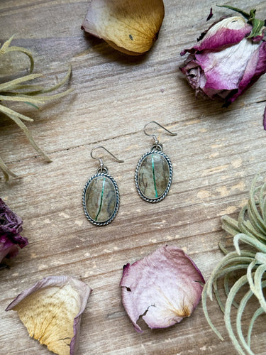 Sterling Silver Ribbon Royston Turquoise Dangle Earrings – Handmade by Artist Jason Ogg