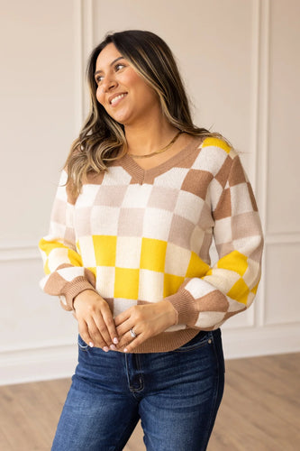 Coffee Chic Checkered Sweater