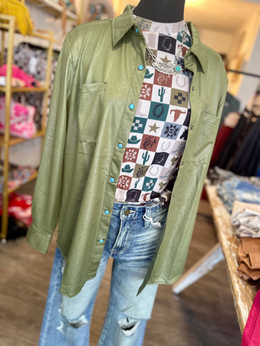 Agave Lux Leather Button Down