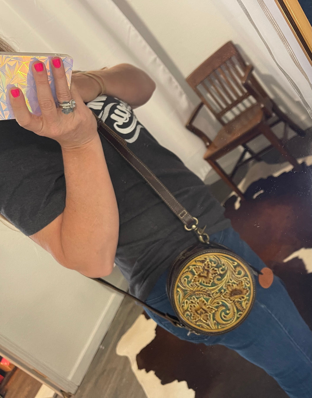 Magnolia Lane Hand-Tooled Round Bag