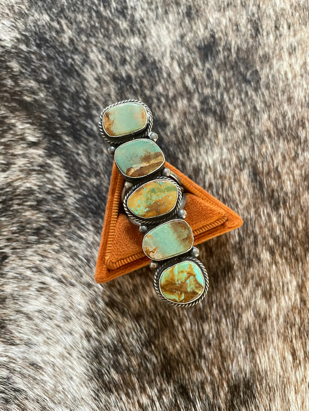 NAVAJO JACQULINE SILVER TURQUOISE & STERLING SILVER 5 STONE RING SIZE 8.5 SIGNED