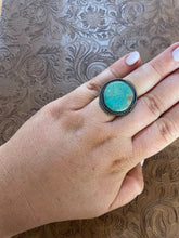 NAVAJO JACQULINE SILVER TURQUOISE & STERLING SILVER RING SIZE 7 SIGNED